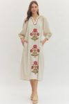 Embroidered Floral Long Sleeve Maxi Dress