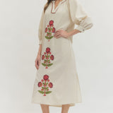 Embroidered Floral Long Sleeve Maxi Dress