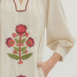 Embroidered Floral Long Sleeve Maxi Dress