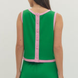 Sleeveless Knit Top with Buttons in Back