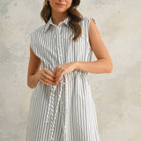 Striped Pattern Jumpsuit with Button Down