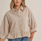 Emily Ruffle Hem Button Down Shirt