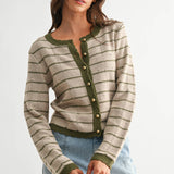 Olive Trim Buttom-Up Cardigan
