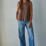 Knit Rayon Spandex Jersey Round Neck Sleeveless Top