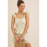 Floral Print Cotton Linen Shorts with Contrast Hem