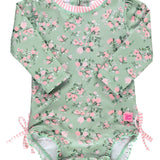 Tea Roses Long Sleeve One Piece Rash Guard Swimsuit