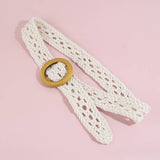 Crochet Open Weave Belt With Wooden Ring Buckle: Multiple Colors