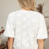 Stripe Textured Metallic Detail 3D Floral Top