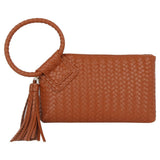 Faux Leather Woven Fringe Cuff Handle Clutch Bag: Multiple Colors