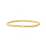 18K Gold Plated Copper Pearl and Gold Beaded Ball Bracelet: Three Large Pearls