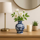 Blue Ceramic Floral Round Chinoiserie Vase