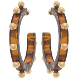 Kelley Studded Metal and Resin Hoop Earrings: Fuchsia