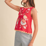 Lucy Floral Embroidery Scalloped Tank