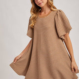 Puff Sleeve Billowy Silhouette Striped Dress