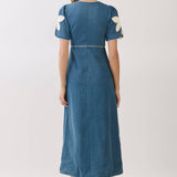 Floral Applique Contrast Trim Midi Dress
