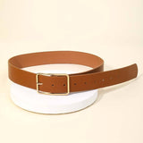 Rectangle Cutout Buckle Vegan Leather Belt: Multiple Colors