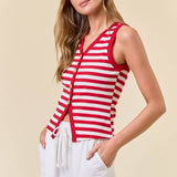 Stripe Knit Button Front Tank