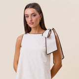 Tie shoulder sleeveless mini shift dress: Navy