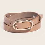 Long Oval Buckle Leather Belt
