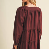 Square-Neck Embroidered Tiered Mini Dress