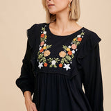 Embroidered Ruffle Shoulder Blouse - Olive