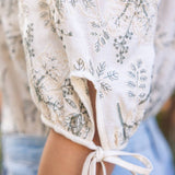 Luann Floral Embroidery Pintuck Detail Top