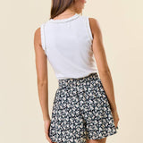Floral Print Drawstring Waist Wide Leg Short