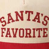 Santa's Favorite Glitter Text 5 Panel Corduroy Cap: Burgundy