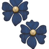 Sophie Marbled Resin Flower Stud Earrings: Navy