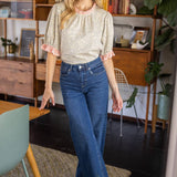 Cali Stripe Ruffle Detailed Animal Print Knit Blouse