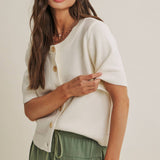 Weekend Coffee Cotton Knit Cardigan in Minimal Silhouette: Ivory