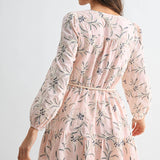 Embroidered Floral Belted Long-Sleeve Mini Dress
