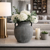 Black Ceramic Ribbed Weathered Handle Vase