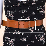 Faux Leather Rectangle Cutout Buckle Fashion Belt: Black