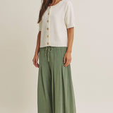 Weekend Coffee Cotton Knit Cardigan in Minimal Silhouette: Ivory