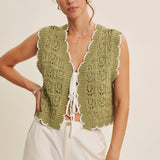 Seasonless Endlessly versatile Crochet Scallop Edge Sweater: Matcha