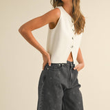 Metal Button Detail Knit Vest