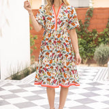 Multi Stripe Detailed Floral Print Midi Dress
