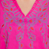 Ruffle Detailed V Neck Floral Embroidered Solid Top