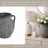 Black Ceramic Ribbed Weathered Handle Vase