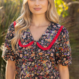 Frill Wide Collar Button Down Floral Top