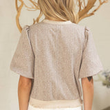 Ruffle Ribbed Knit Hem Wavy Print Top