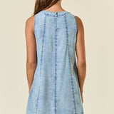 Chambray Round Neckline Sleeveless A-Line Mini Dress