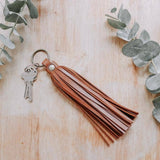 Leather tassel purse accessory keychain tassel - brown