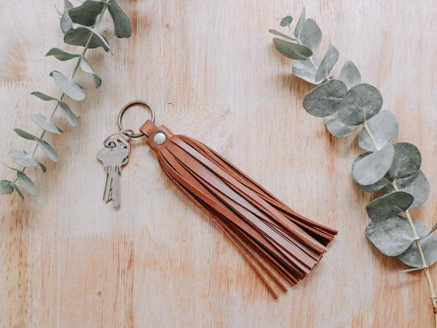 Leather tassel purse accessory keychain tassel - brown