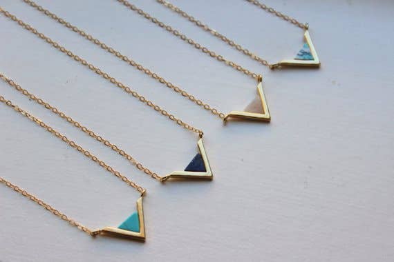 Gold Triangle Geometric Necklace | Labradorite