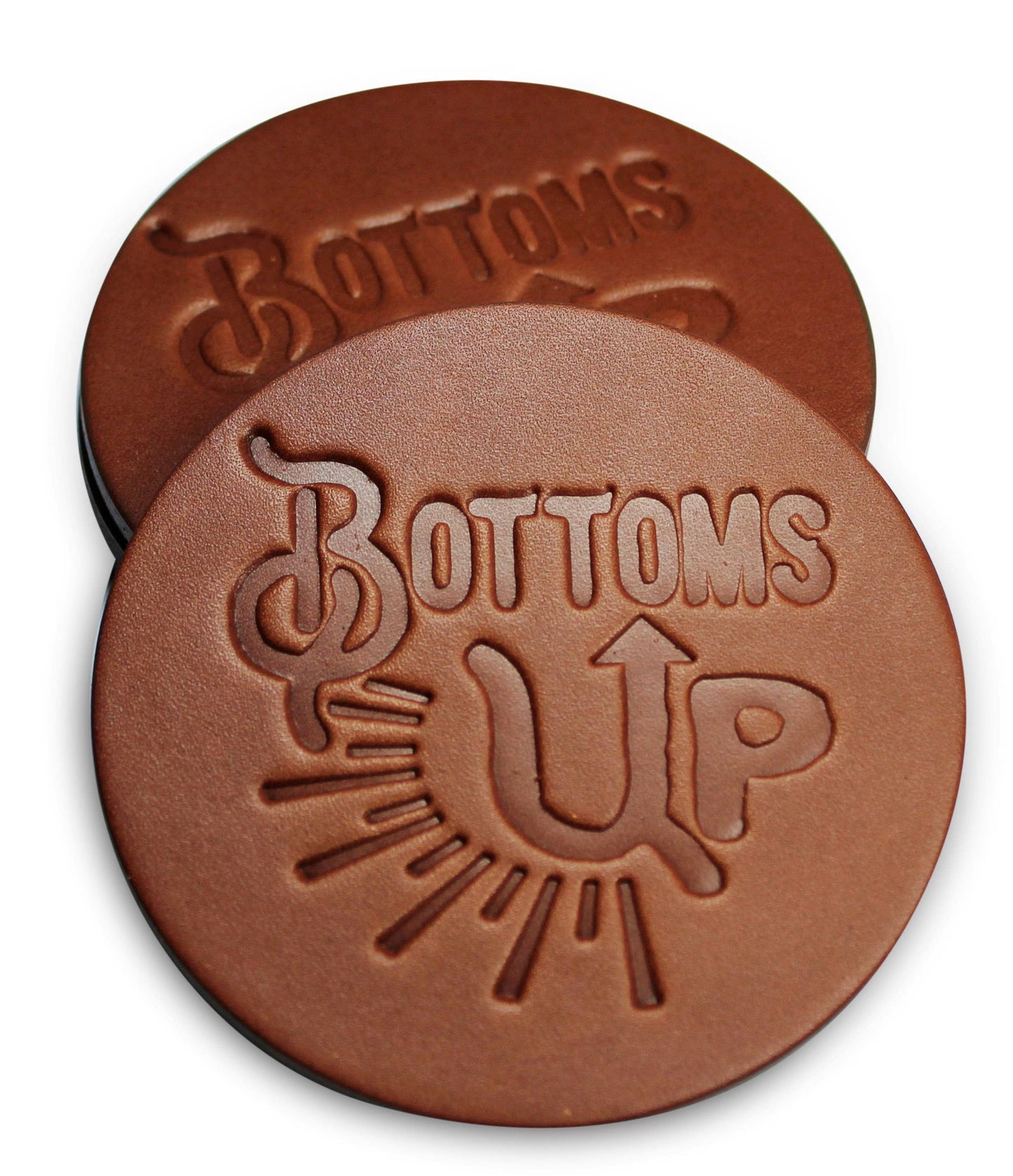 "Bottoms Up" Leather Coasters Set of 4