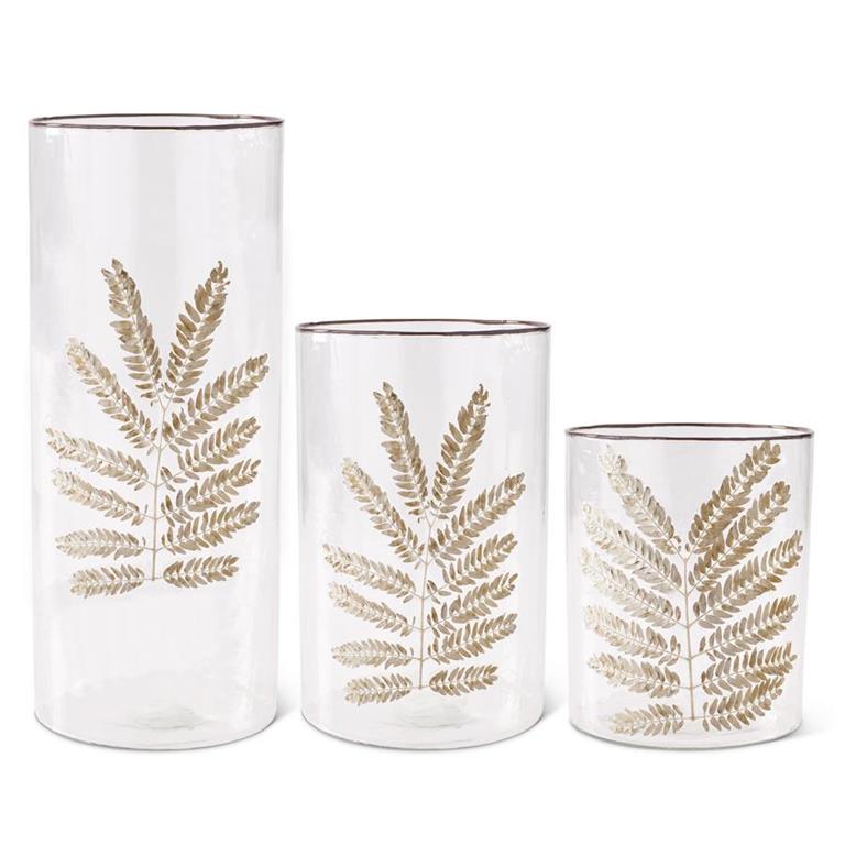 Clear Textured Glass Cylinders w/Dried Leaf | 3 sizes