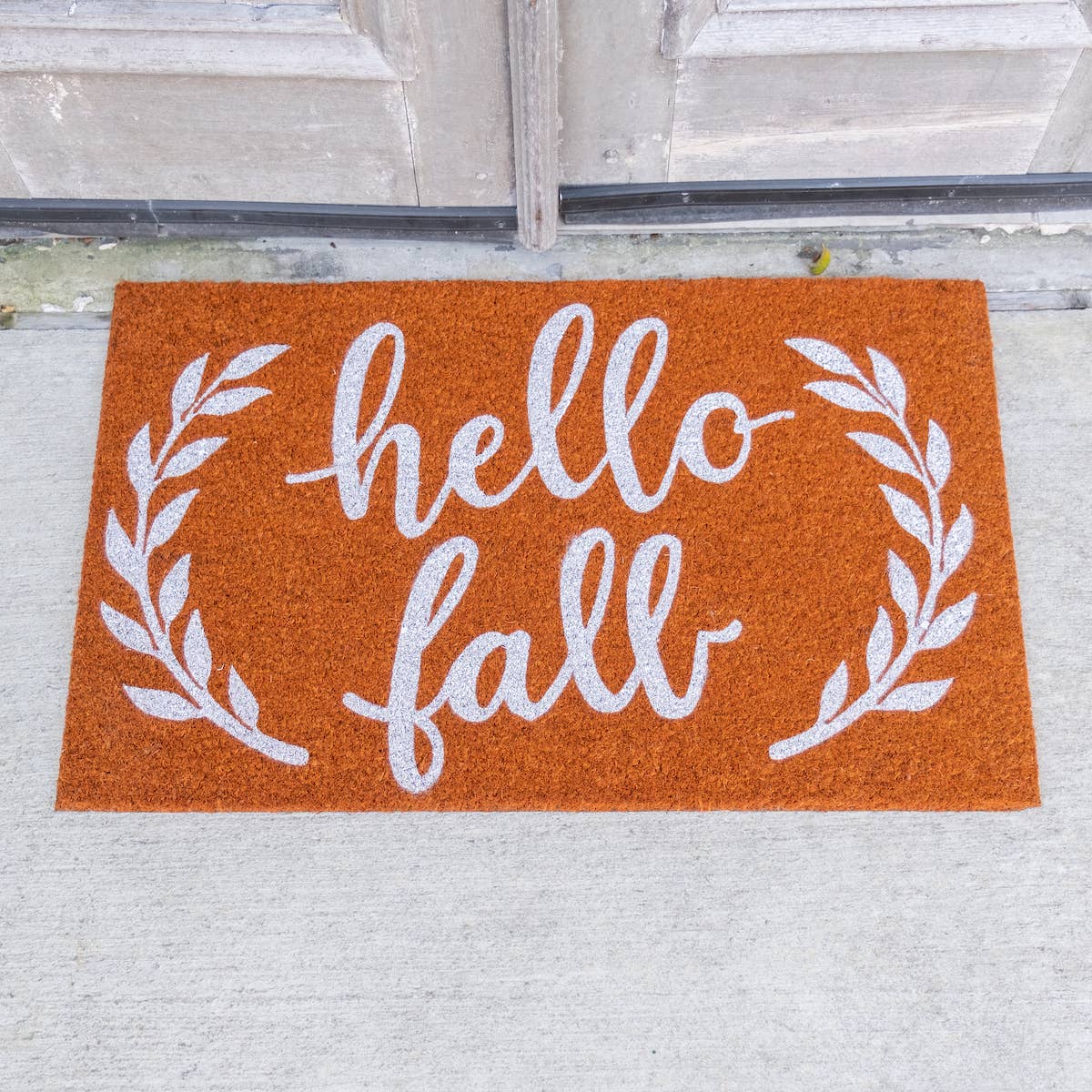 Hello Fall Coir Doormat   Orange/White   30x18