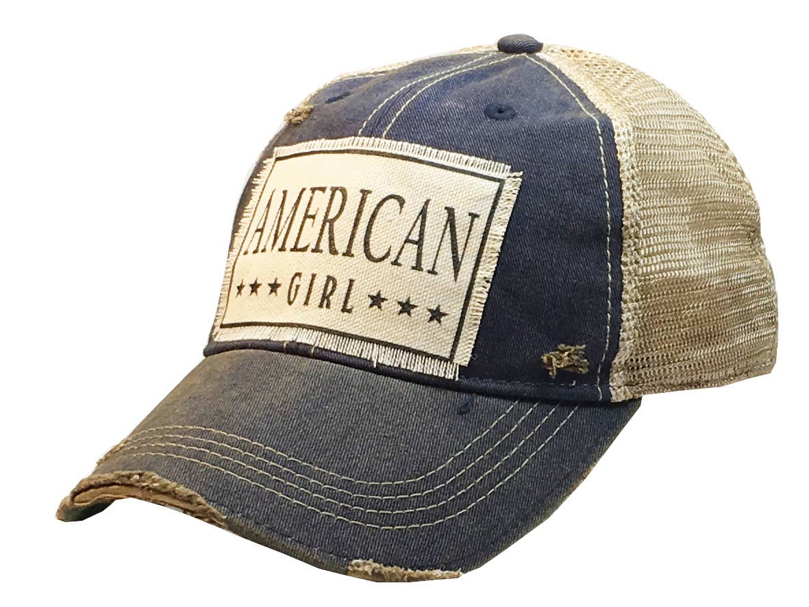 American Girl Distressed Trucker Hat l Navy